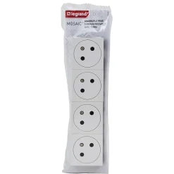 Mécanisme prise 2 pôles + terre Legrand Mosaïc blanc, 4 prises