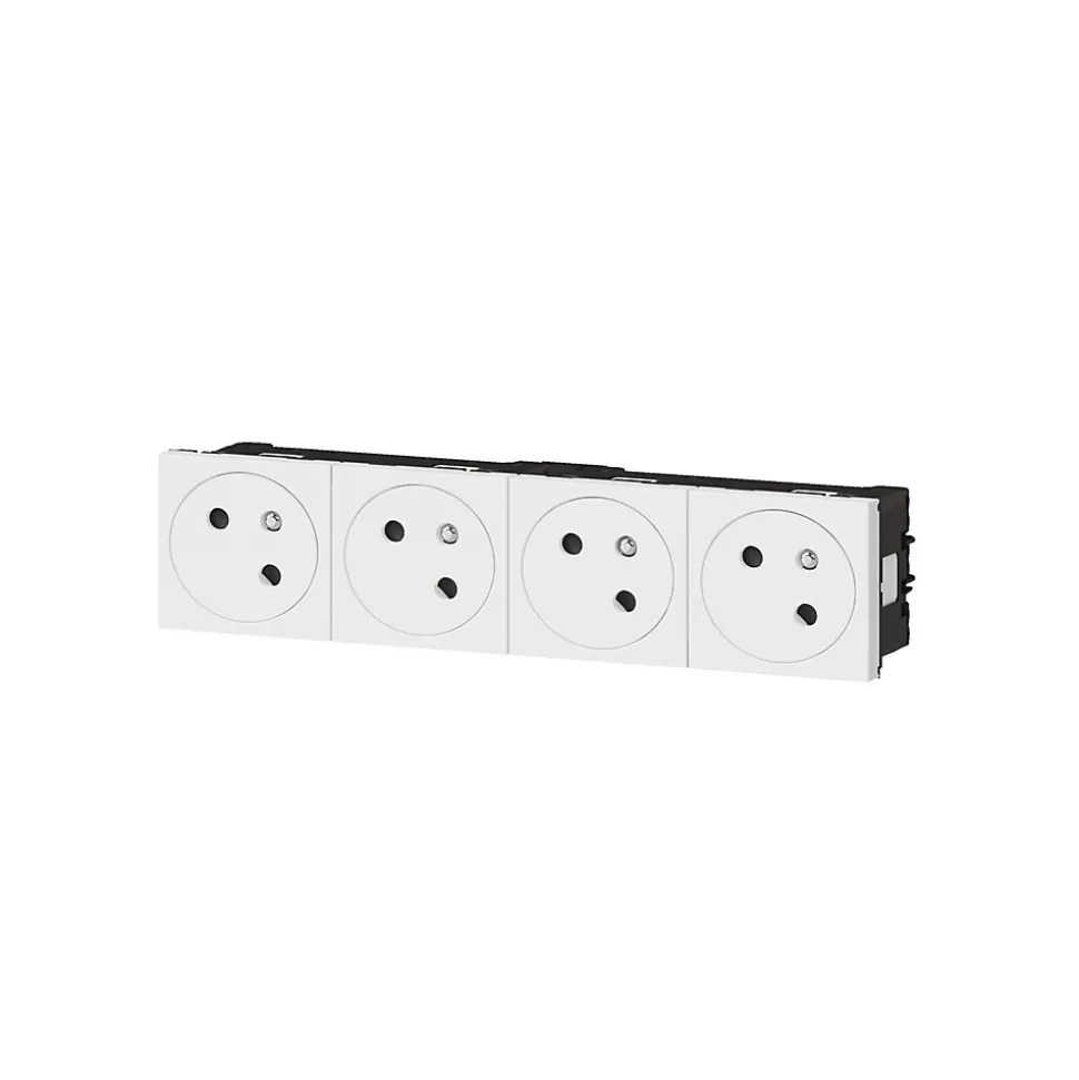 Mécanisme prise 2 pôles + terre Legrand Mosaïc blanc, 4 prises