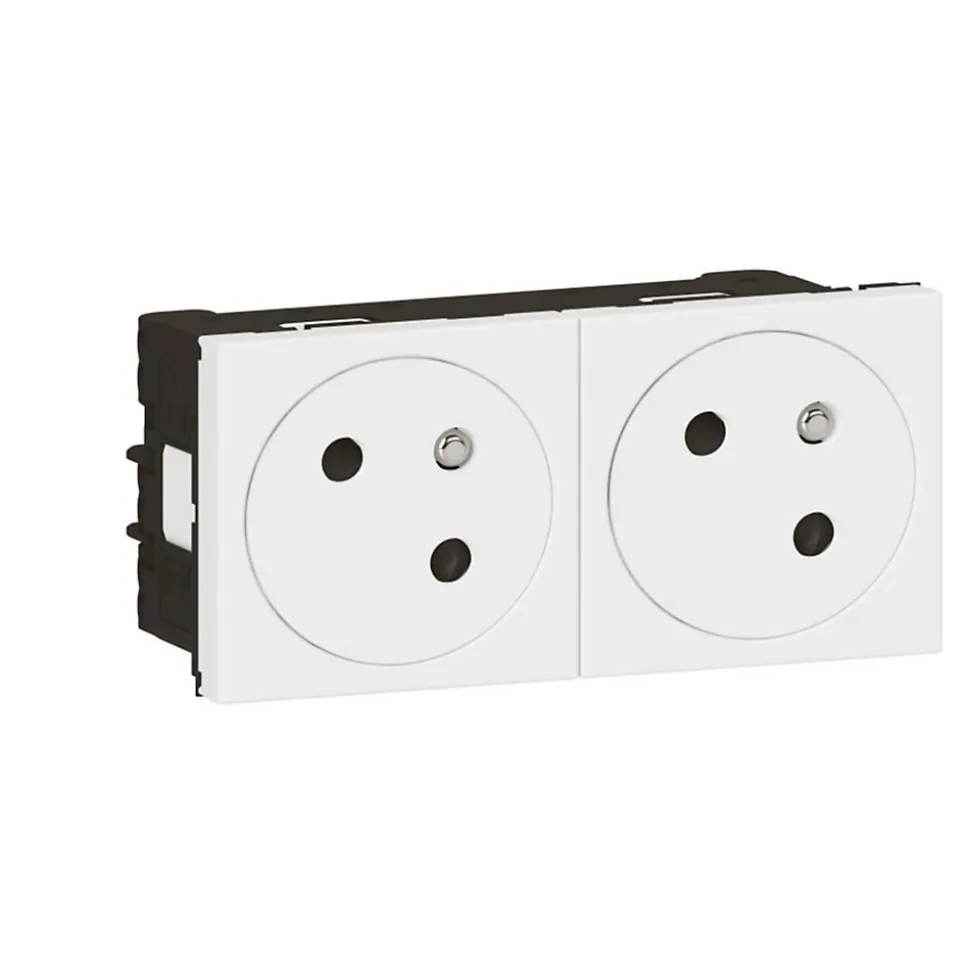 Mécanisme prise 2 pôles + terre Legrand Mosaïc blanc, 2 prises