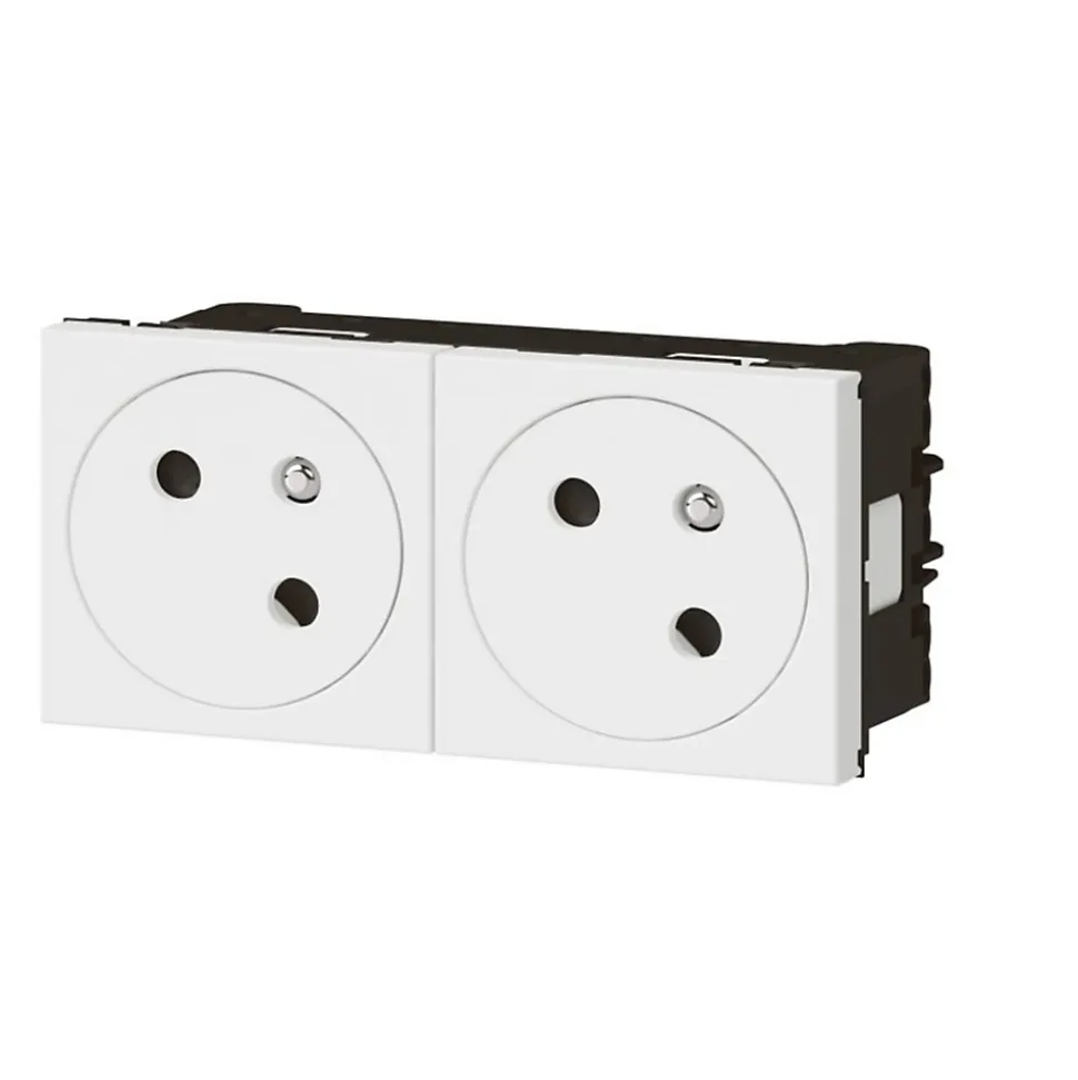 Mécanisme prise 2 pôles + terre Legrand Mosaïc blanc, 2 prises