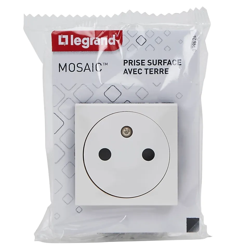 Mécanisme prise 2pôles+terre affleurante 2 modules Legrand Mosaïc