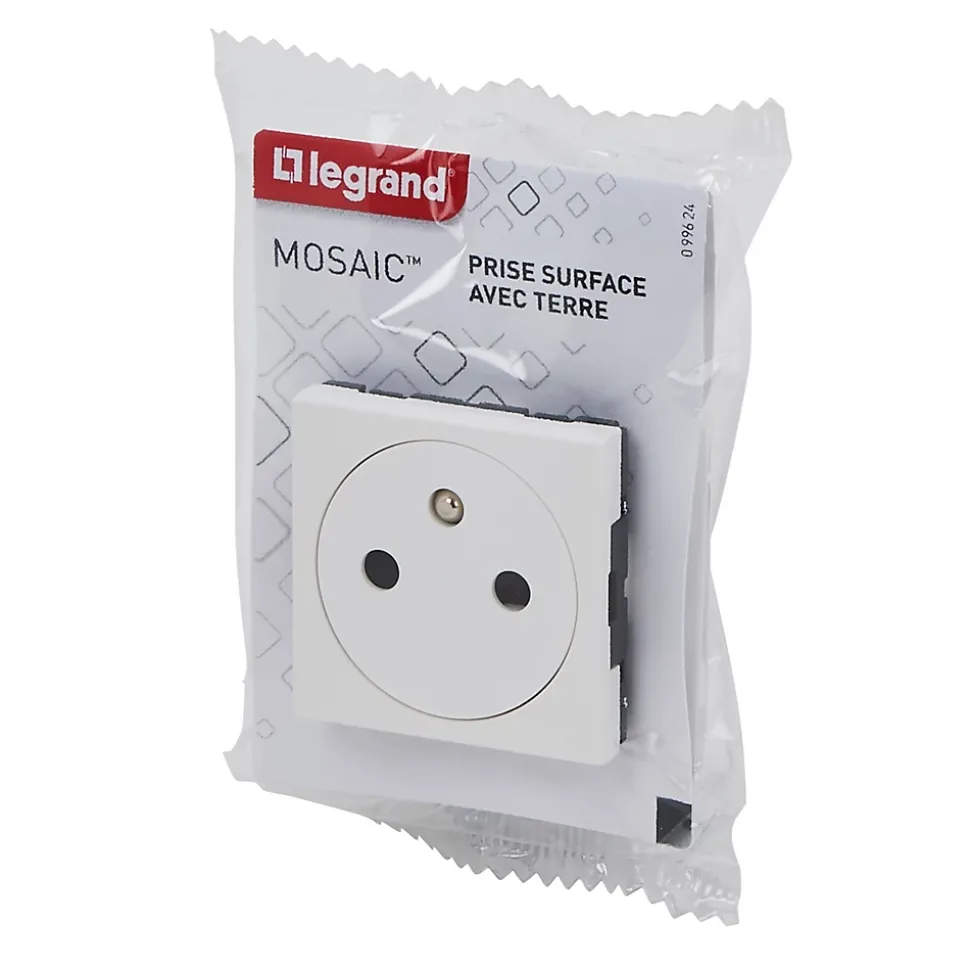 Mécanisme prise 2pôles+terre affleurante 2 modules Legrand Mosaïc