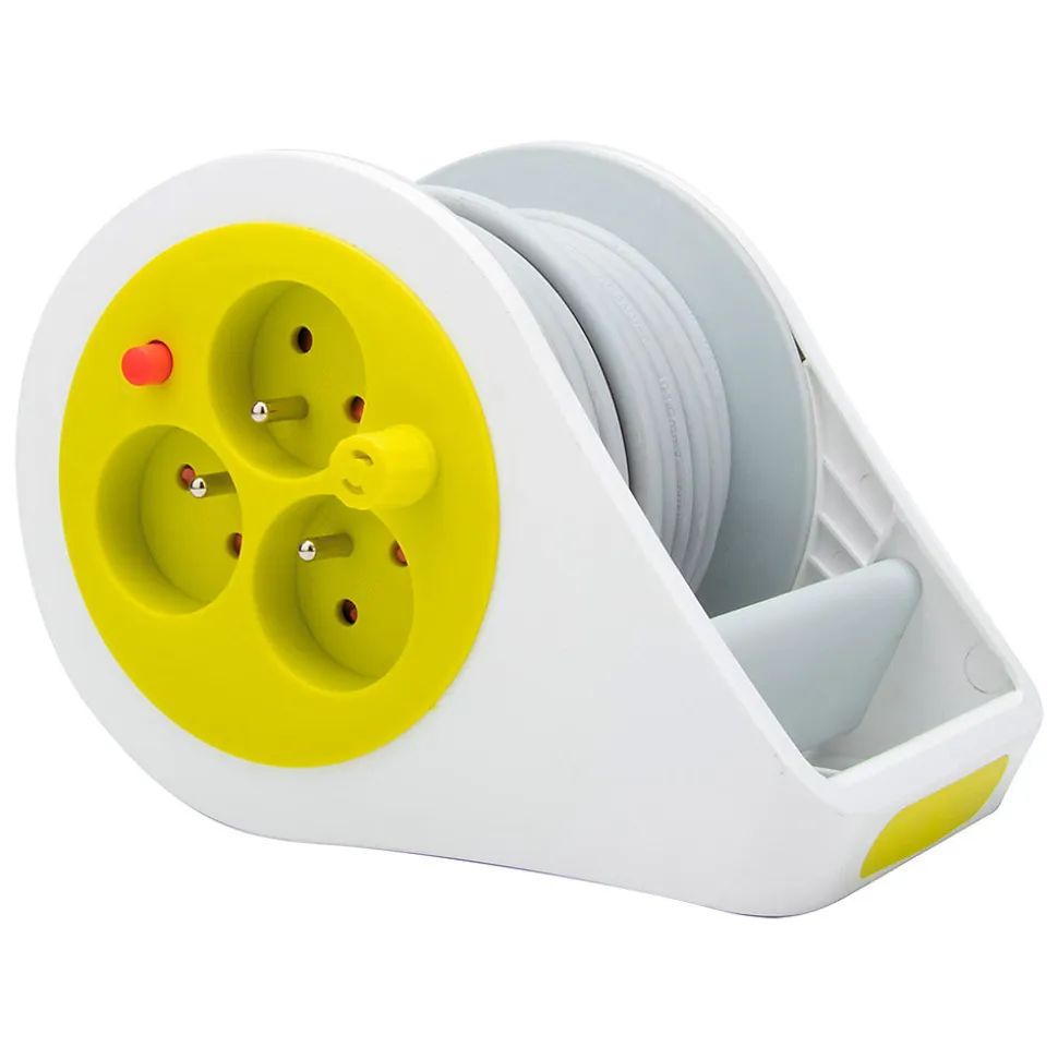 Mini enrouleur design 3 prises 2P+T - 7m - Vert - Zenitech
