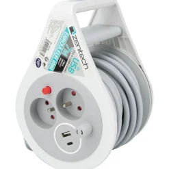 Mini enrouleur H05VV-F 3G1 3 prise de 16A + USB 7m gris