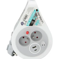 Mini enrouleur H05VV-F 3G1 3 prise de 16A + USB 7m gris
