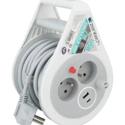 Mini enrouleur H05VV-F 3G1 3 prise de 16A + USB 7m gris