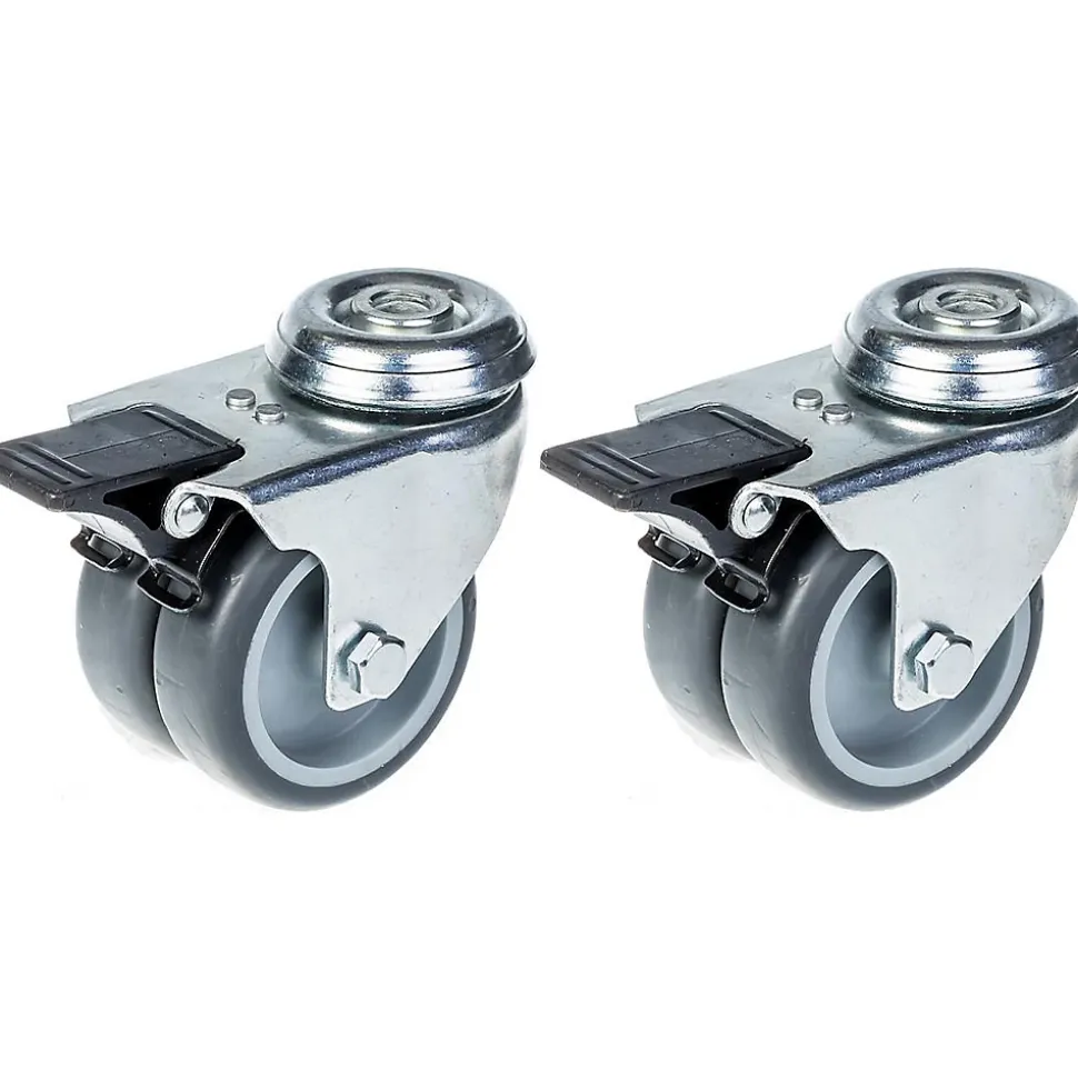 75mm 3" roulette double caoutchouc gris pivotante avec frein capacité 200kg, jeu de 2