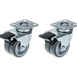75mm 3" roulette double caoutchouc gris pivotante avec frein capacité 200kg, jeu de 2