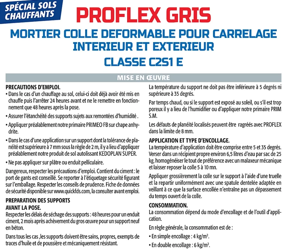 Mortier Colle Déformable pour Carrelage Proflex Gris Semin, Intérieur/Extérieur, sac de 25 kg