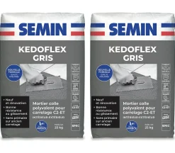 Mortier Colle Polyvalent pour Carrelage Kedoflex Gris Semin, Intérieur/Extérieur, sac de 25 kg, lot de 2