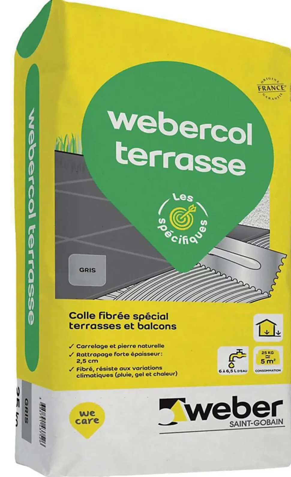 Mortier- colle pour carrelage (C2E) WEBER COL TERASSE - Sac de 25 Kg - GRIS