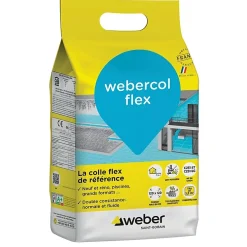Mortier colle pour carrelage WEBERCOL FLEX intérieur et extérieur (C2S1 et EG) - Sac 5 Kg - GRIS