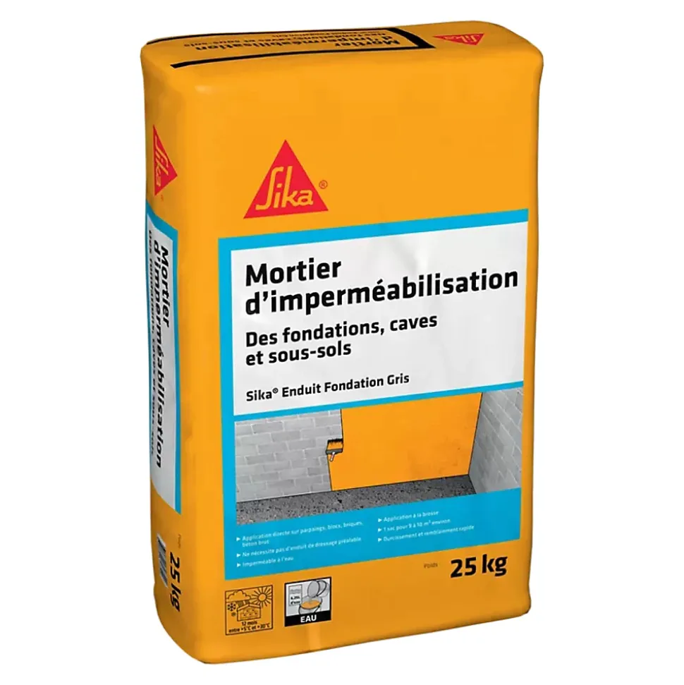 Mortier d'imperméabilisation Sika enduit fondation 25kg