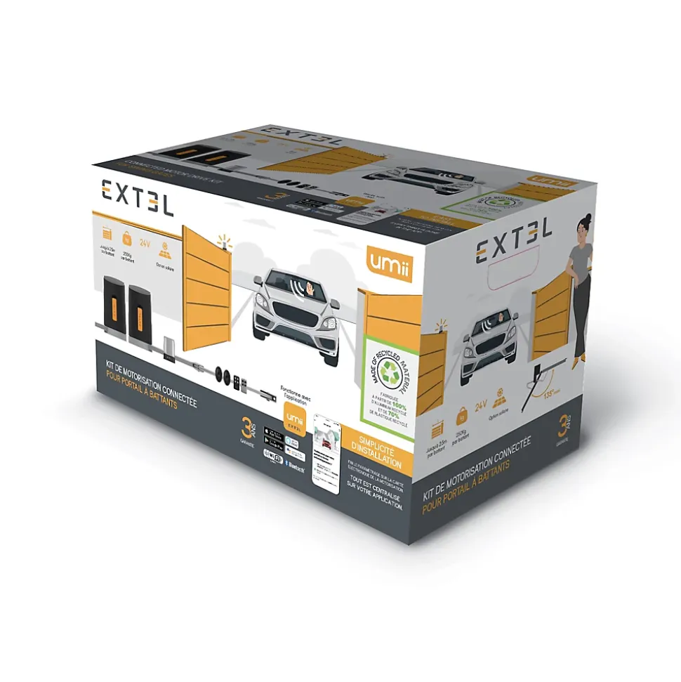 Motorisation connectée à bras articulés pour portail battant : 2.5m/250kg par battant - XB250 - Extel Umii - 761005TELS