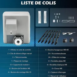 Motorisation Portail Coulissant 220V Capacité 600KG 12M, Moteur Portail Coulissant Électrique Automatique avec 2 Télécommandes