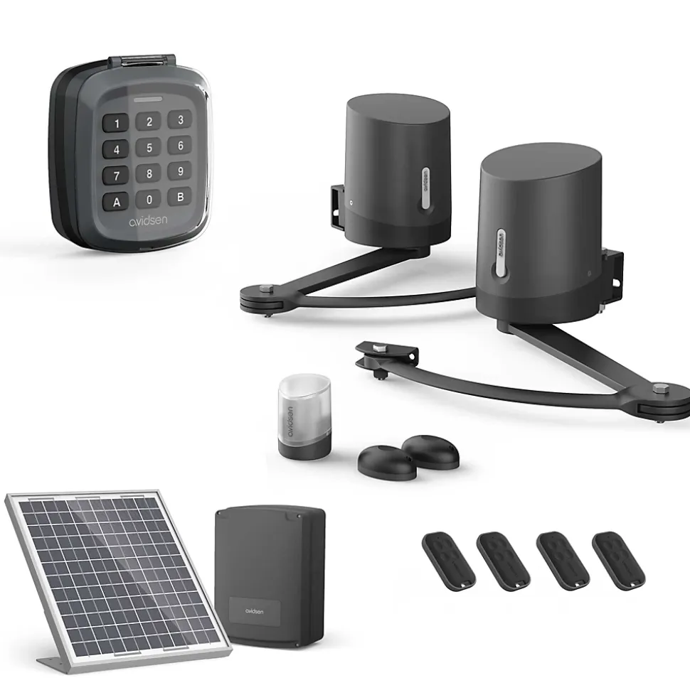 Motorisation Solaire pour portail à battants Avidsen ORANE510 + Digicode + 2 télécommandes supplémentaires (4 en tout)