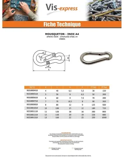 Mousqueton Inox A4 Diamètre 12 - 100 pièces