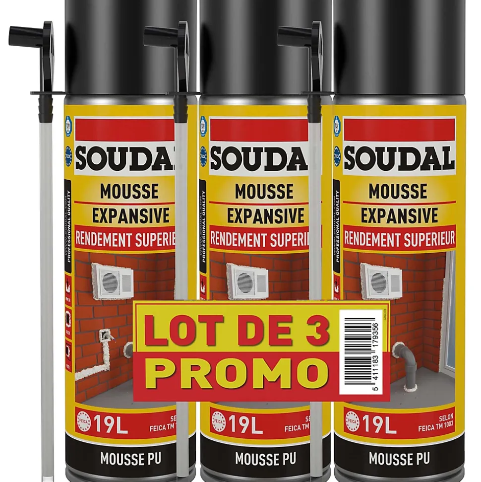 Mousse expansive Soudal jaune 3 x 500ml