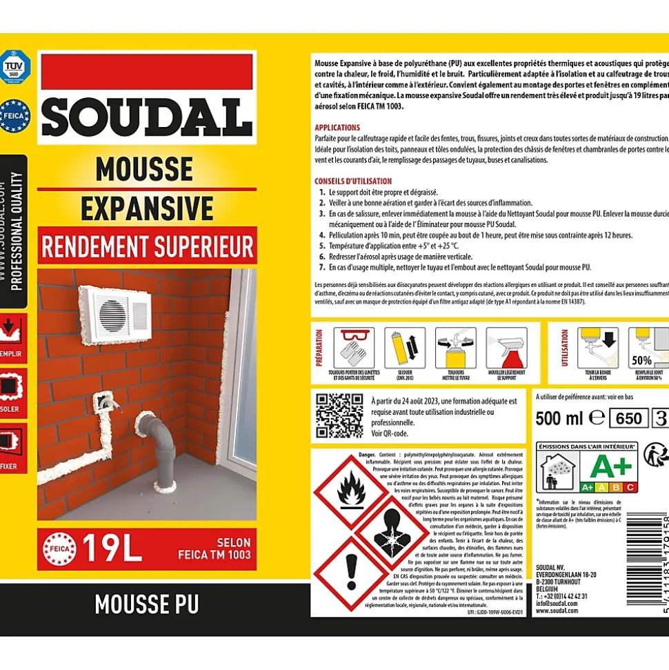 Mousse expansive Soudal jaune 3 x 500ml
