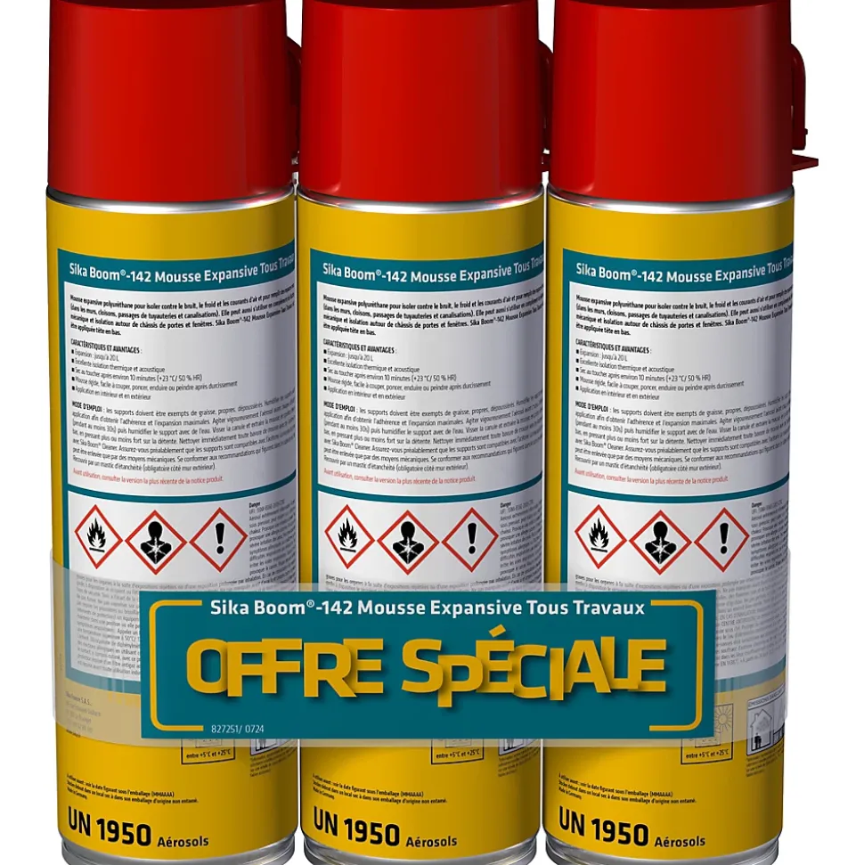 Mousse polyuréthane expansive tous travaux Sika Boom 142 - 500ml vendue par 3 pièces