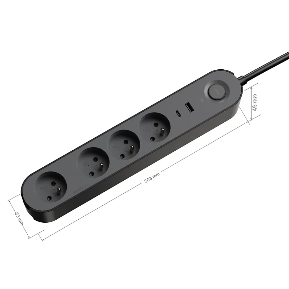 Multiprise 4 prises + 2 USB Jacobsen 1.5 m noire