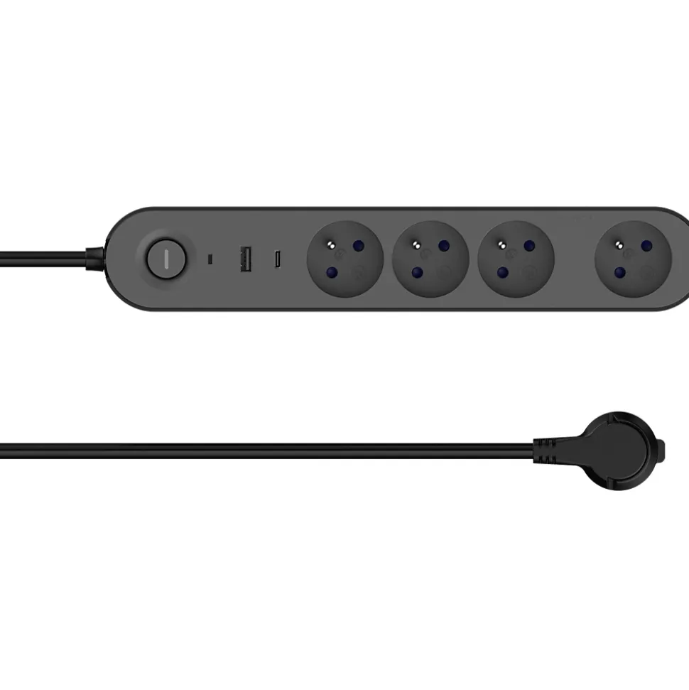 Multiprise 4 prises + 2 USB Jacobsen 1.5 m noire