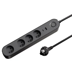 Multiprise 4 prises + 2 USB Jacobsen 1.5 m noire