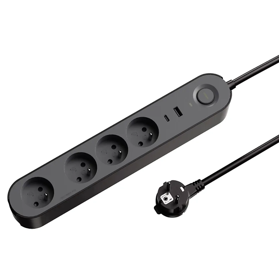 Multiprise 4 prises + 2 USB Jacobsen 1.5 m noire