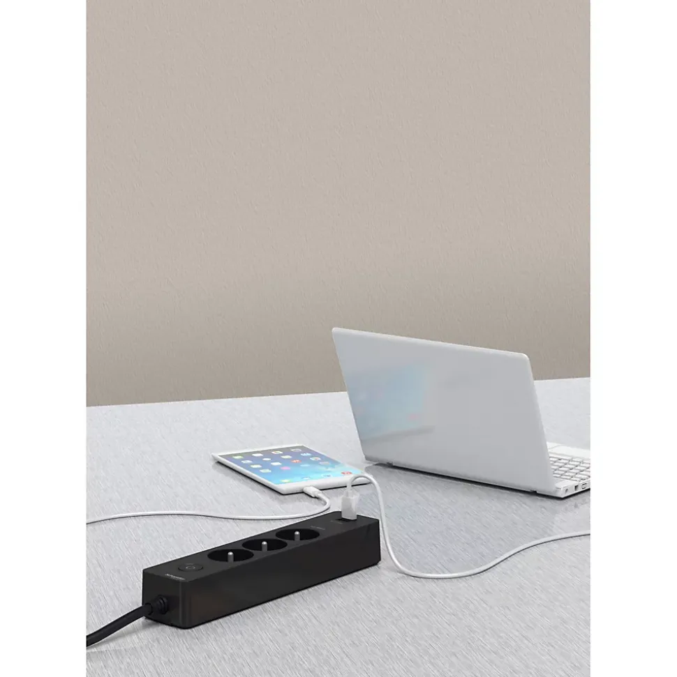Multiprise 3 prises + 2 usb Schneider Electric Odace anthracite 1.5 m