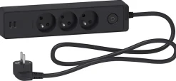 Multiprise 3 prises + 2 usb Schneider Electric Odace anthracite 1.5 m