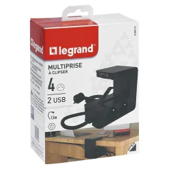 Multiprise 4 prises + 2 USB-A Legrand noir 1.5 m