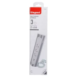 Multiprise 3 prises + 1 x USB-A + 1 x USB-C Legrand blanc et aluminium 1 m
