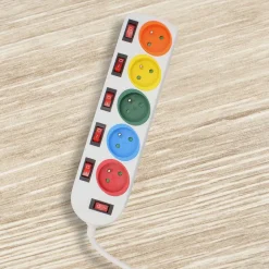 Multiprise 5 Prises FISHTEC Interrupteurs Câble 150 cm Stickers Couleurs