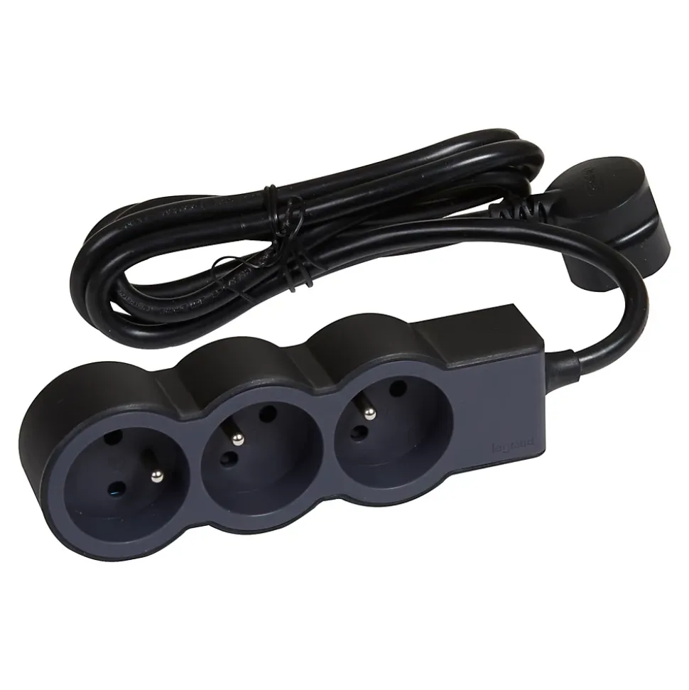 Multiprise 3 prises Legrand noir et gris 3 m