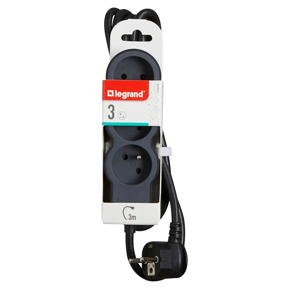 Multiprise 3 prises Legrand noir et gris 3 m