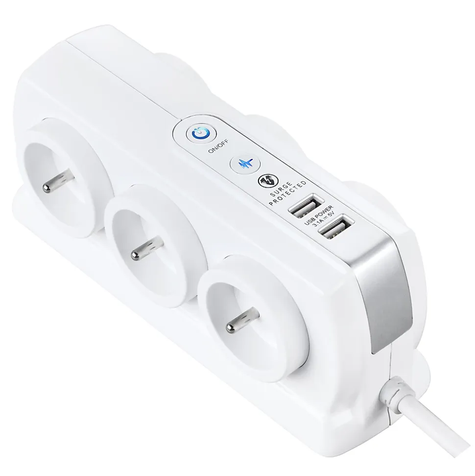 Multiprise 6 prises parafoudre USB 2m blanc