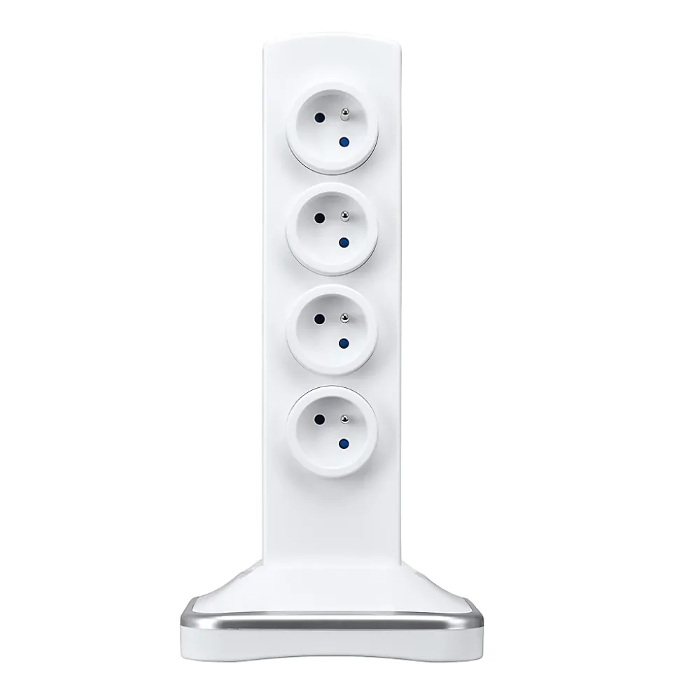 Multiprise 8 prises parafoudre sur socle USB 2m blanc
