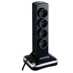 Multiprise 8 prises parafoudre vertical USB 2m noir
