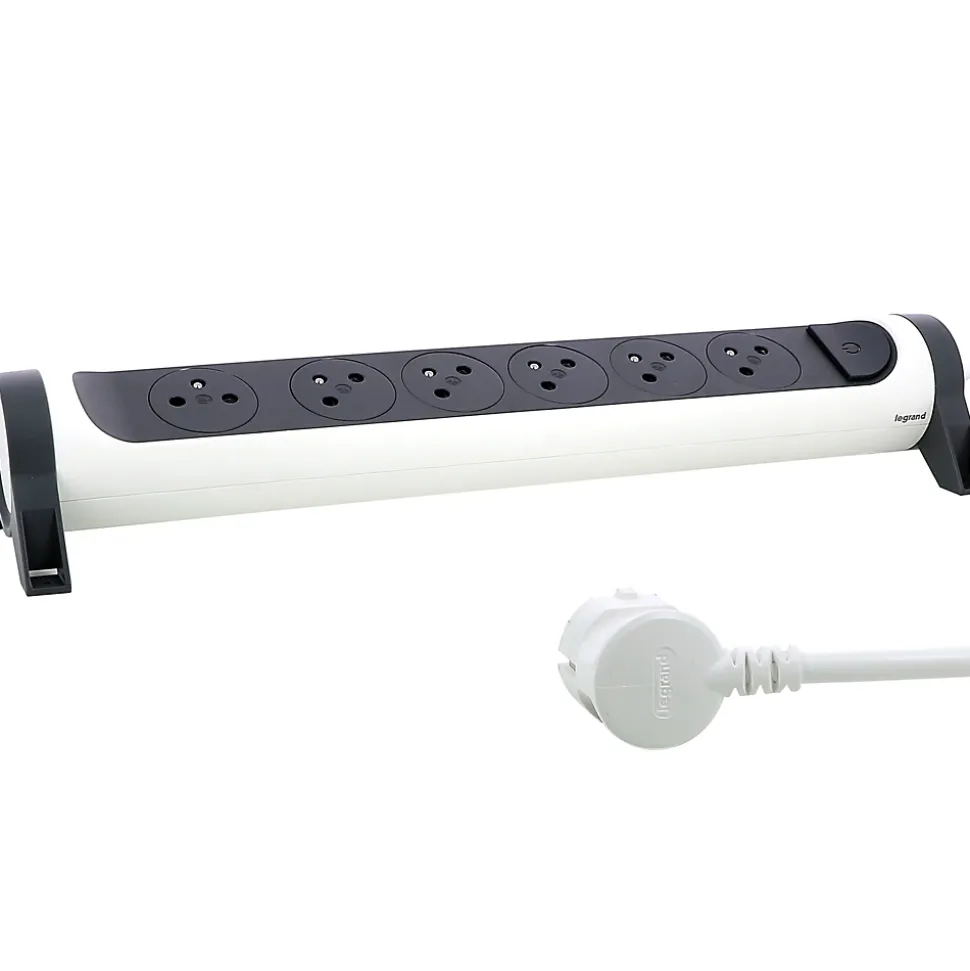 Multiprise 6 prises rotative à fixer Legrand blanc et gris 3 m