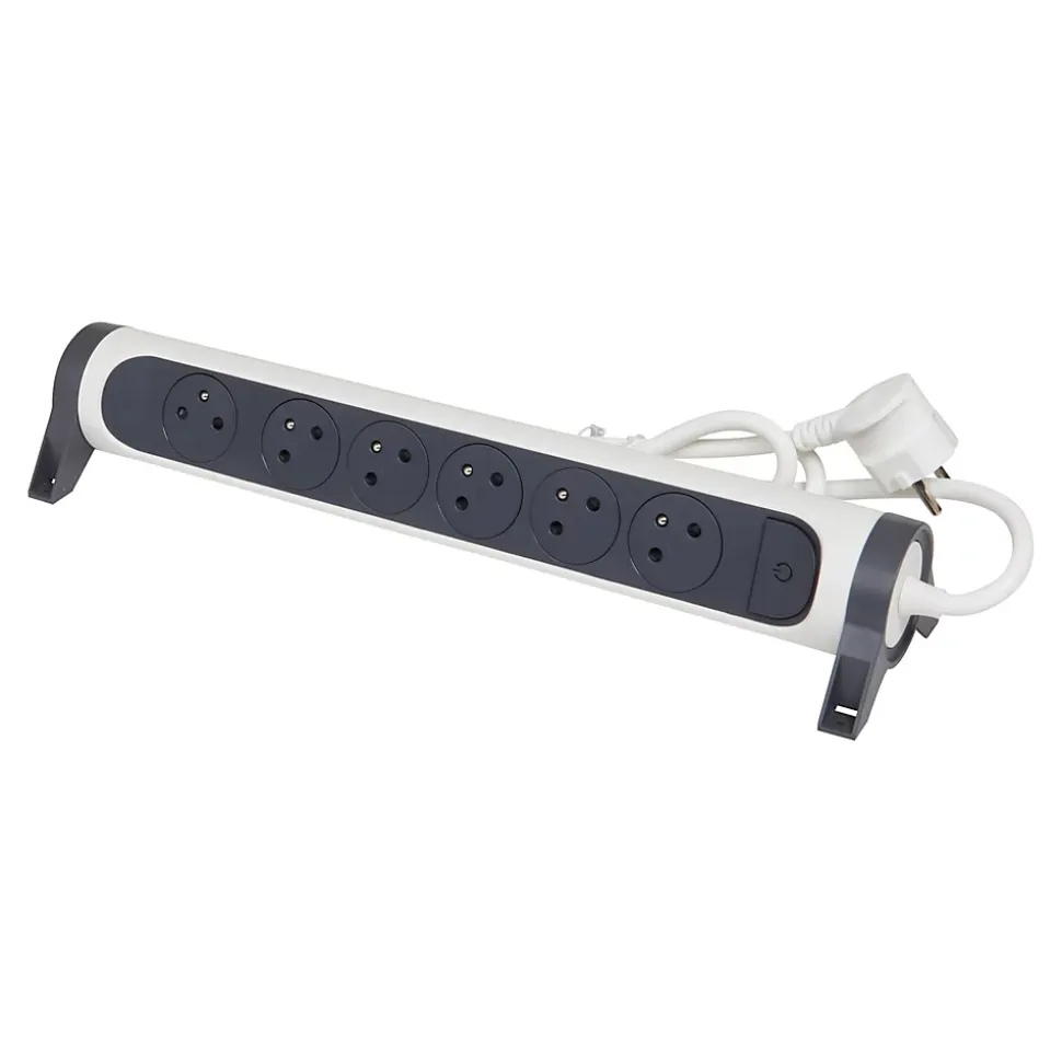 Multiprise 6 prises rotative à fixer Legrand blanc et gris 3 m