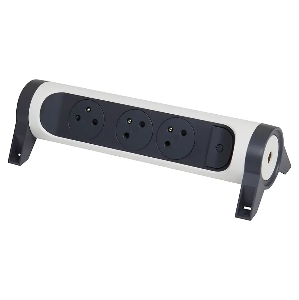 Multiprise 3 prises rotative à fixer Legrand blanc et gris