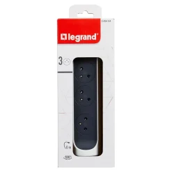 Multiprise 3 prises rotative à fixer Legrand blanc et gris
