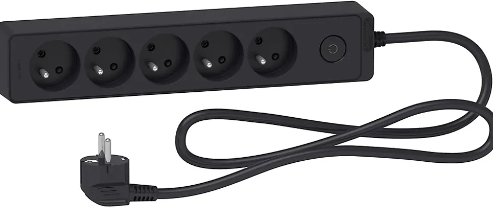 Multiprise 5 prises Schneider Electric Odace anthracite 1.5 m