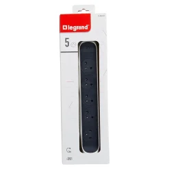 Multiprise avec interrupteur 5 prises rotative à fixer Legrand blanc et gris 3 m