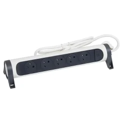 Multiprise avec interrupteur 5 prises rotative à fixer Legrand blanc et gris 3 m