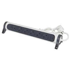 Multiprise avec interrupteur 6 prises rotative à fixer Legrand blanc et gris 1.5 m