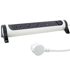 Multiprise parafoudre 3 prises + + 2 chargeurs USB-A et C Legrand blanc et gris 1.5 m