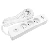 Multiprise SELDUR G3FU22B, 3 prises type E + interrupteur, USB A+C charge standard 12W, Blanc, câble 2m