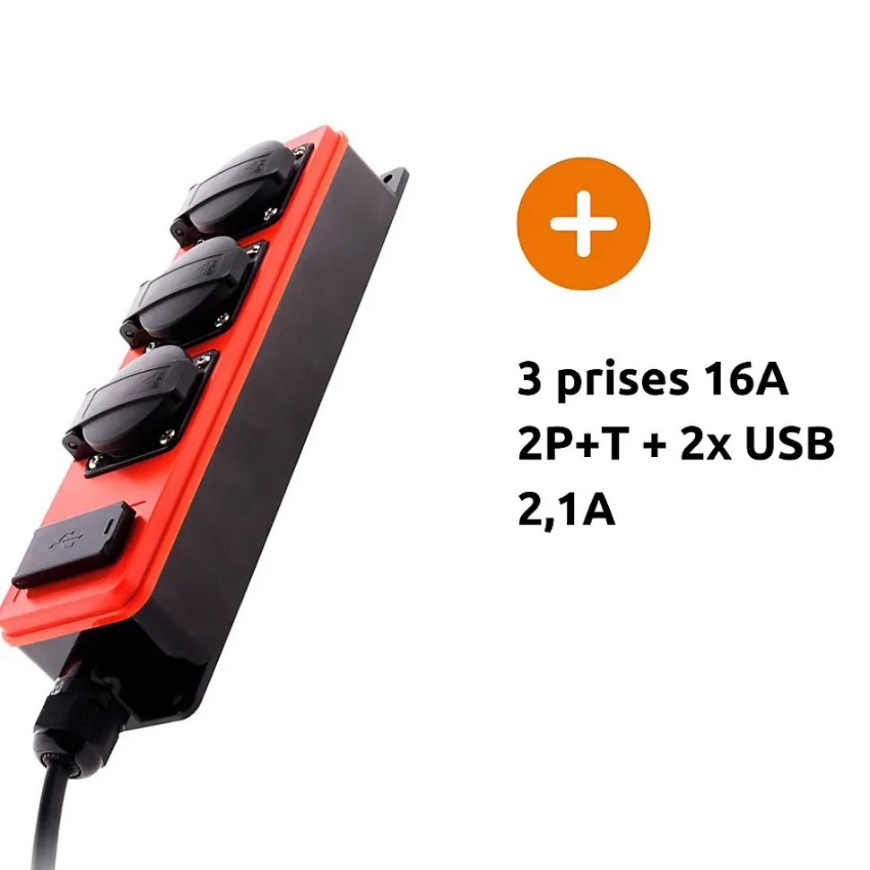 Multiprise étanche 3 prises 16A 2P+T + USB - Zenitech