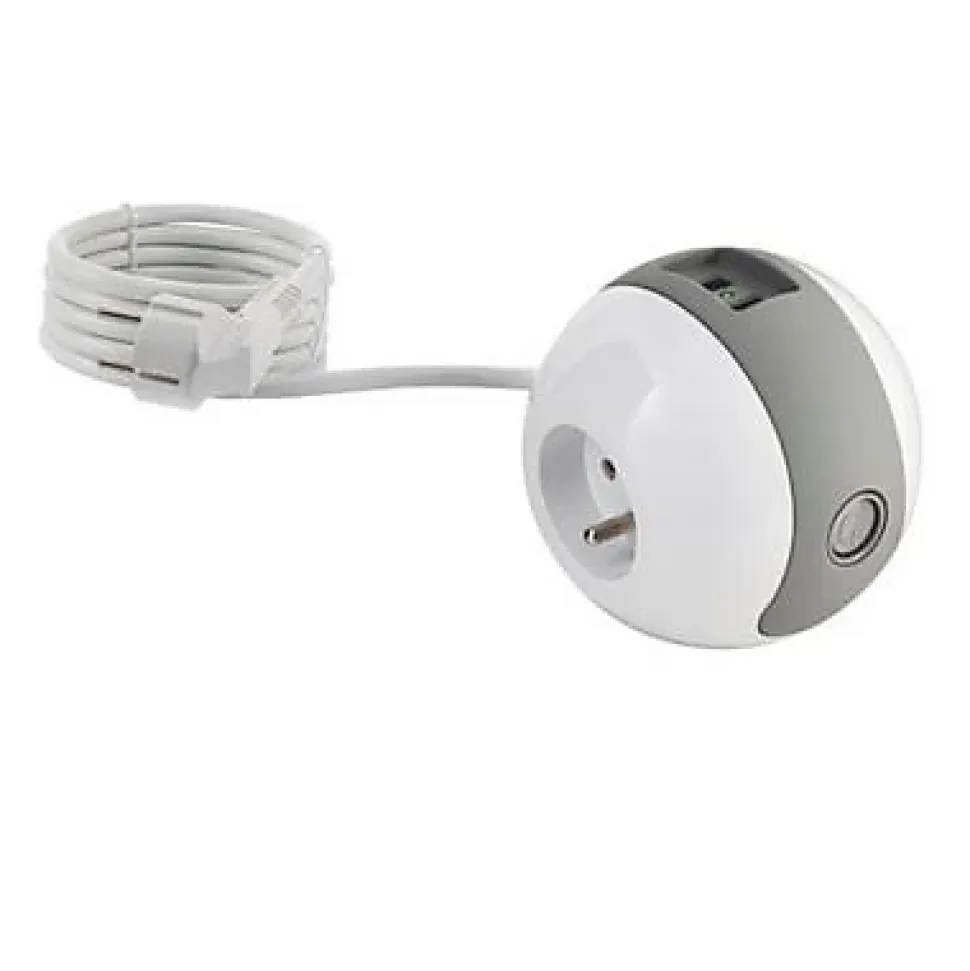 Multiprise Watt & Co Wattball 2x 16A + 1 x 6A + 2 x USB 2.1A blanc et gris